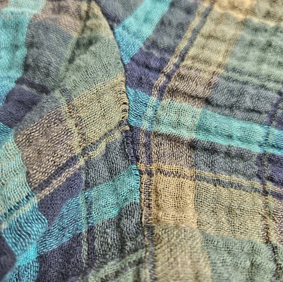 Johnny Was Workshop XL Blue Green Plaid Heavy Embroidery Aztec Western - Picture 16 of 16